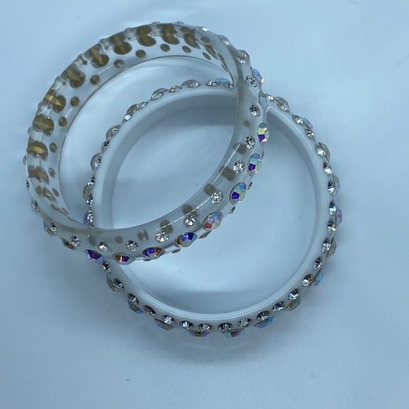 Clear and white with AB crystals bangle bracelets - Picture 2 of 2